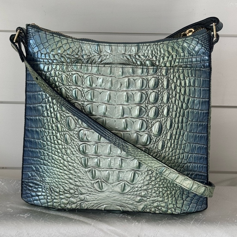 Brahmin Blue Katie Melbourne Teal Ombre Croc-Embossed Shoulder Bag - Picture 2 of 16